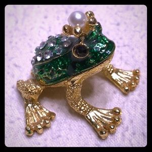 Jeweled Gold and Green Frog Trinket Box